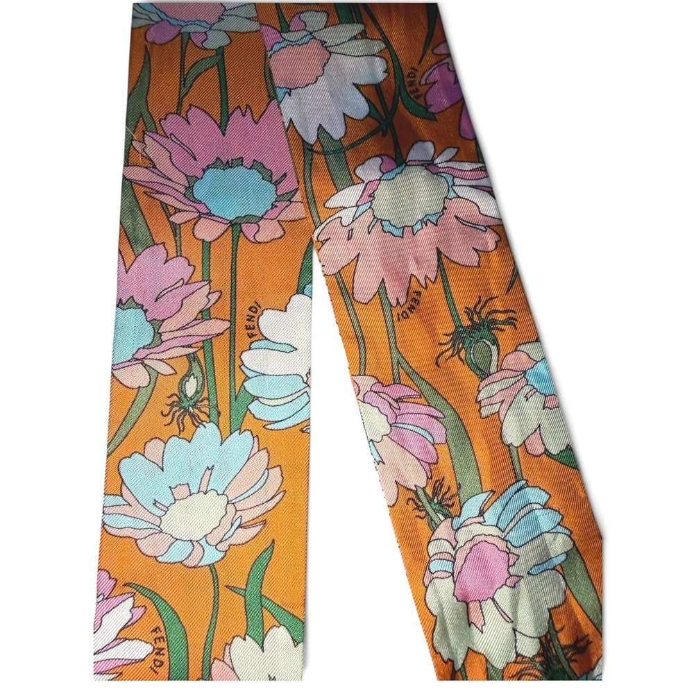 Fendi Wrappy FXT011 Floral Insect Silk Bandeau Scarf Orange w/ Box - Picture 5 of 6